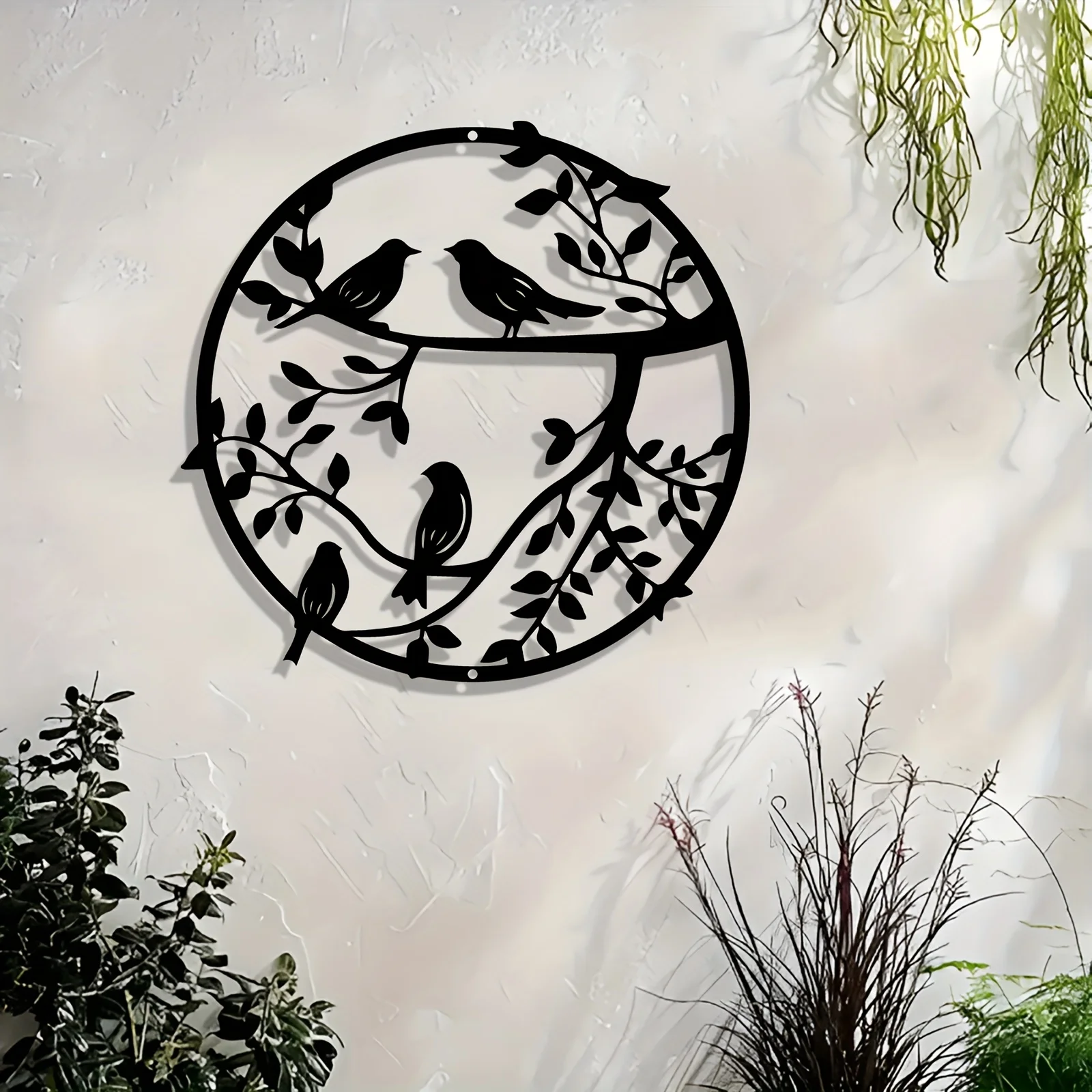 Black Iron Tree Bird Wall Sculpture, Metal Garden Art Decor for Home Living Room Bedroom, Unique Gift for Family