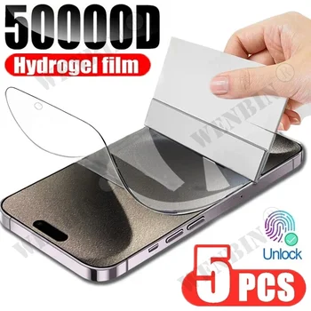 IPhone 15 için 5 adet hidrojel Film 14 13 12 11 Pro Max artı 12 13 Mini 8 7 artı SE XR X XS 6 tam kapak ekran koruyucu