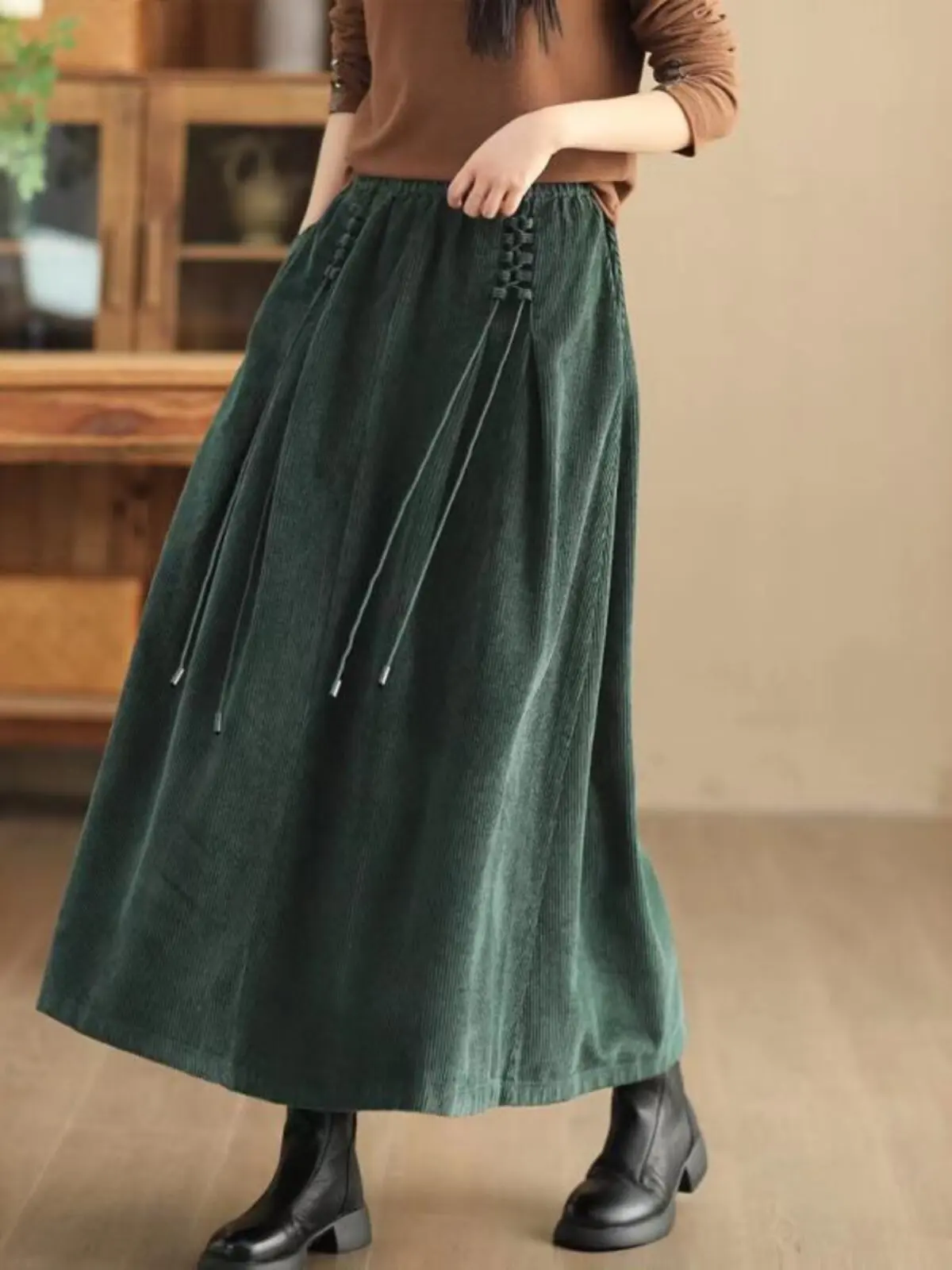 

Casual Mid-Length Skirt Women's Elegant Elastic Waist Loose Fit A-Line Skirt Autumn Season And Pear Body Types