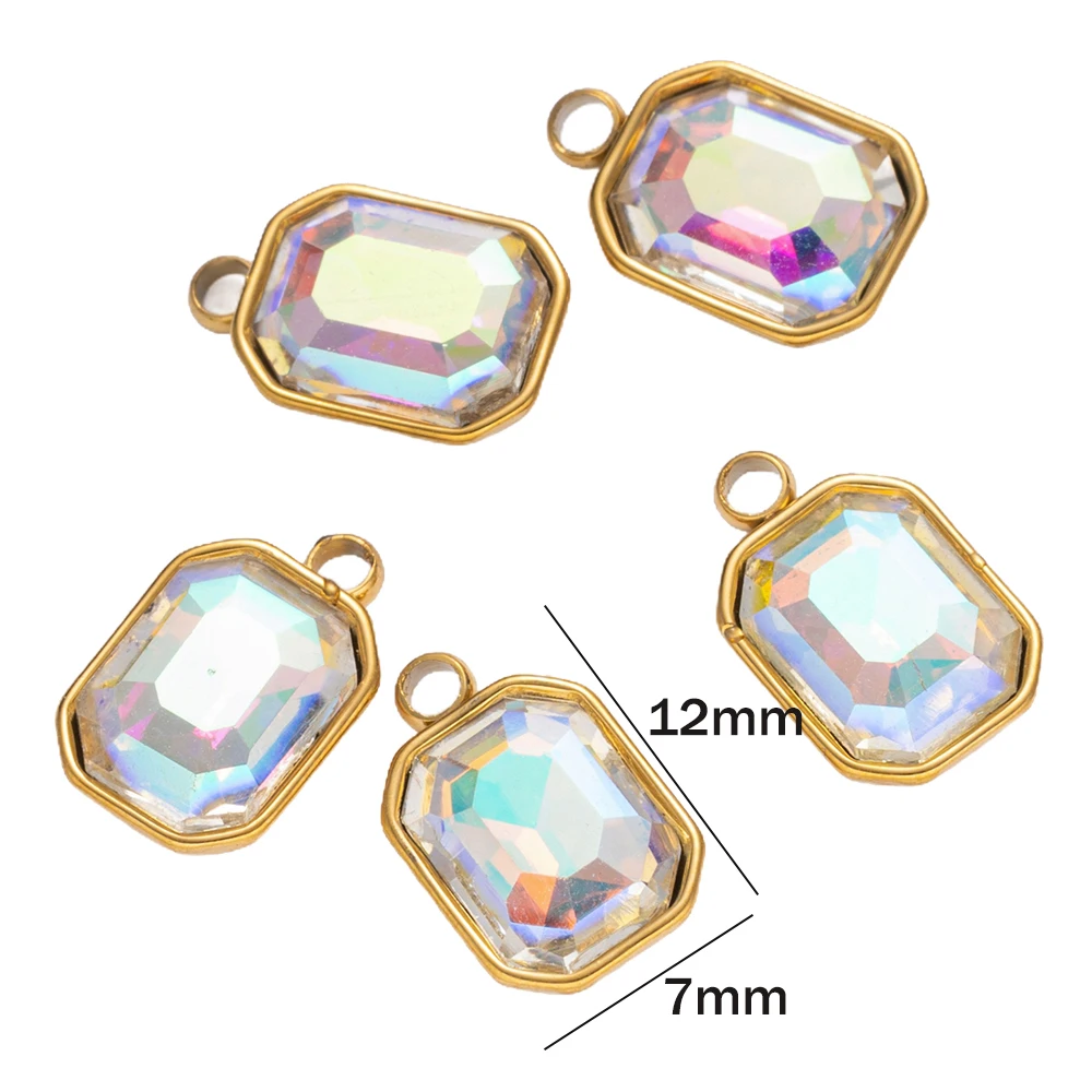 5pcs Stainless Steel Glass Rhinestones Gemstone Crystal Pendants Dangle Charms Findings for DIY Necklace Jewelry Making Supplies view 4