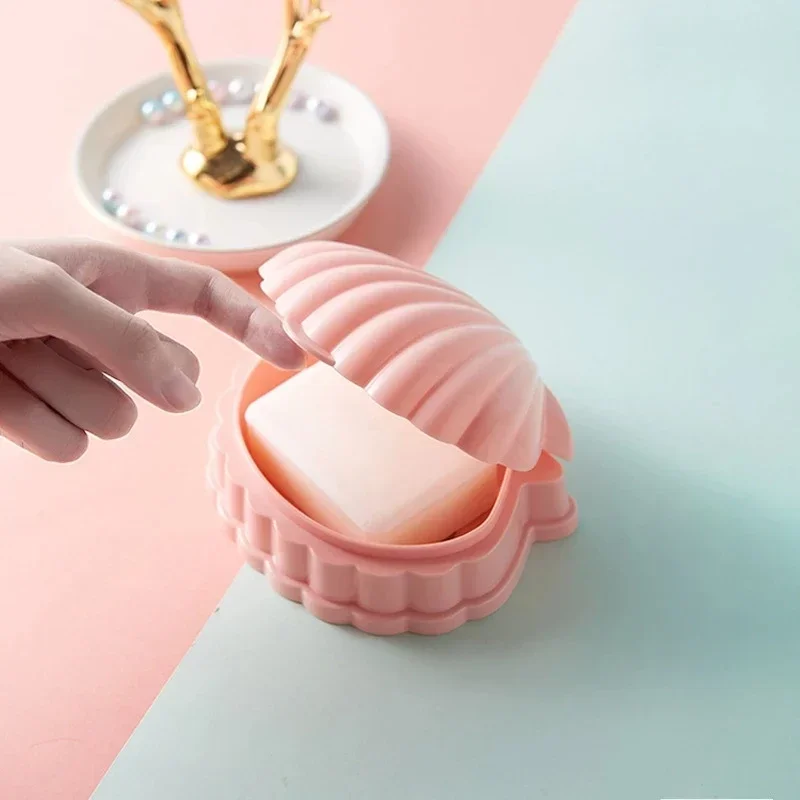 1Pcs Natural Shell Shaped Soap Box With Lid Draining Non-slip Soap Holder Case Soap Dish PP Plastic Kitchen Bathroom Accessories