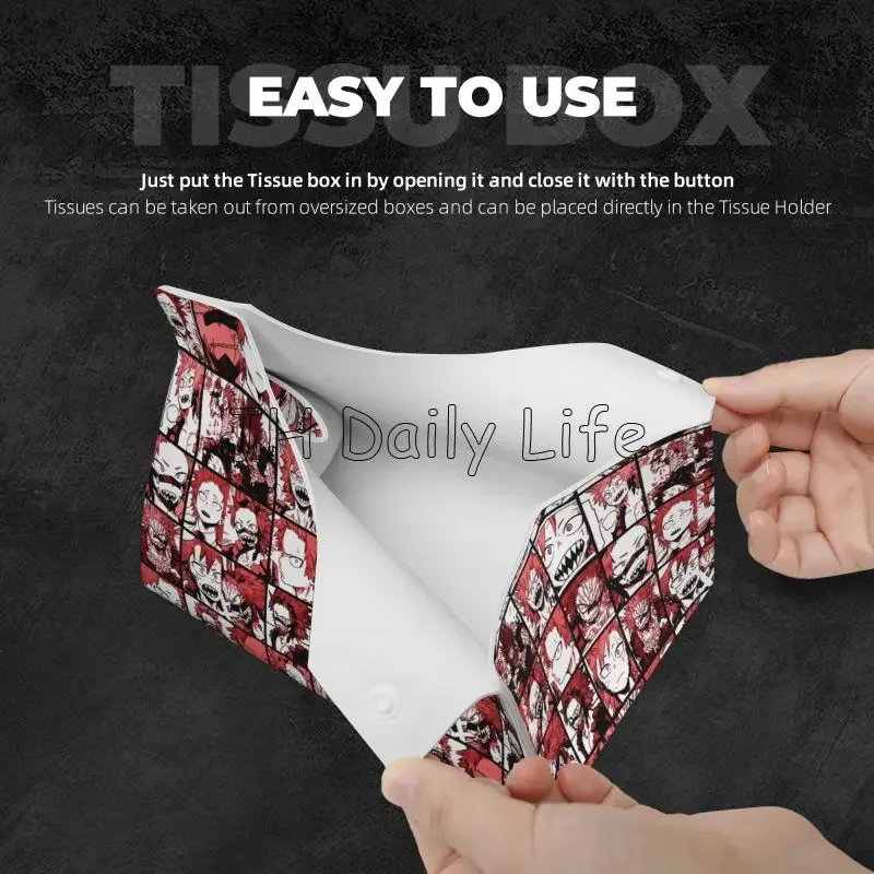 My Hero Academia Collage Facial Tissue Box Cover Rectangular Waterproof PU Leather Tissue Holder for Bathroom Home Office Car