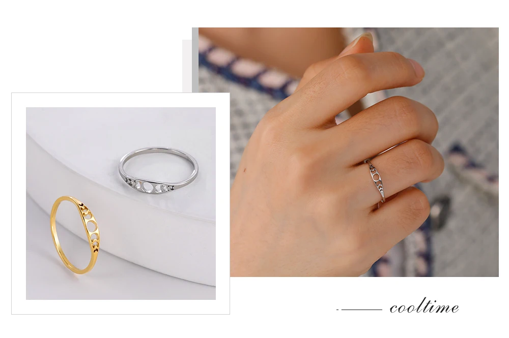 COOLTIME Mondphasenring für Damen, Edelstahl, minimalistisch, Paarringe, Schmuck, Jahrestagsgeschenk, 2026, neu im Großhandel – Detail 8