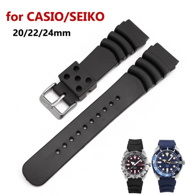 Armband für Seiko 20mm 22mm 24mm Taucher-Gummi-Uhrenarmband Silikon-Sportarmband für Seiko SKX007/009 für Casio-Uhren