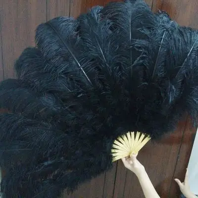 Big Ostrich Feathers Fan With Bamboo Staves for Belly Dance Halloween Party Ornament Decor Necessary, 13 bones