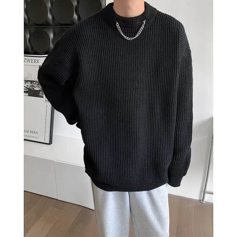 Winter Blue Sweater Men Warm Fashion Black Casual Knitted Pullover Men Korean Loose Long Sleeved Sweater Mens Jumper Clothes