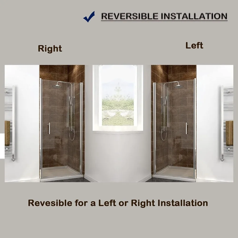 28 in. W X 72 in. H Shower Doors, 1/4 in. Clear Glass Panel, Single Shower Panel Door, Chrome Finish, Pivot Shower Doors