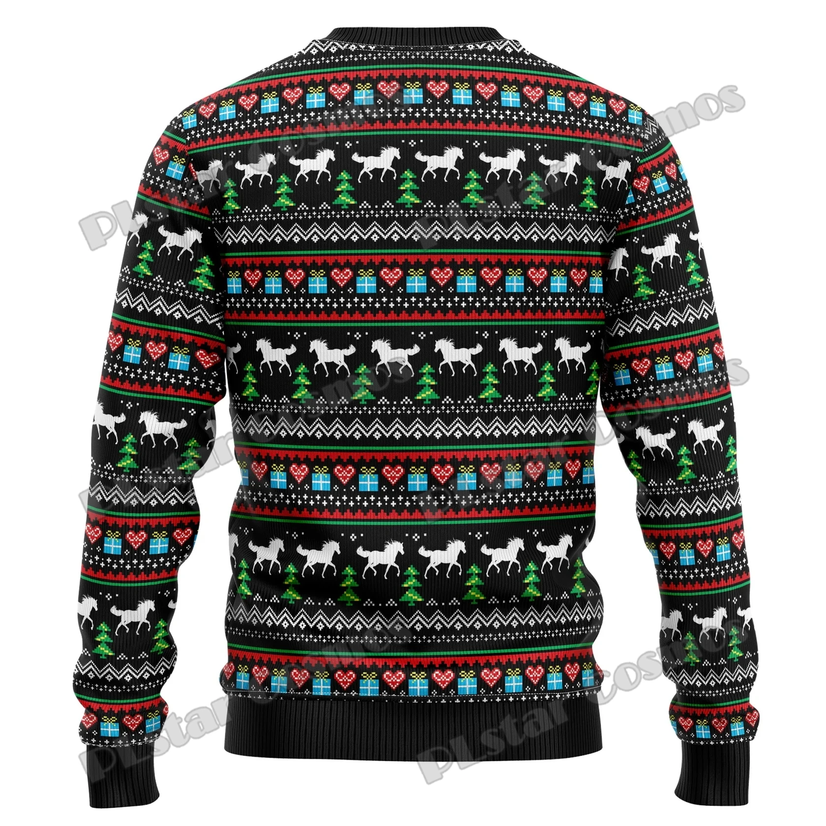 PLstar Cosmos Horse Christmas Tree 3D Printed Men's Ugly Christmas Sweater Winter Unisex Casual Warm Knitwear Pullover MY27