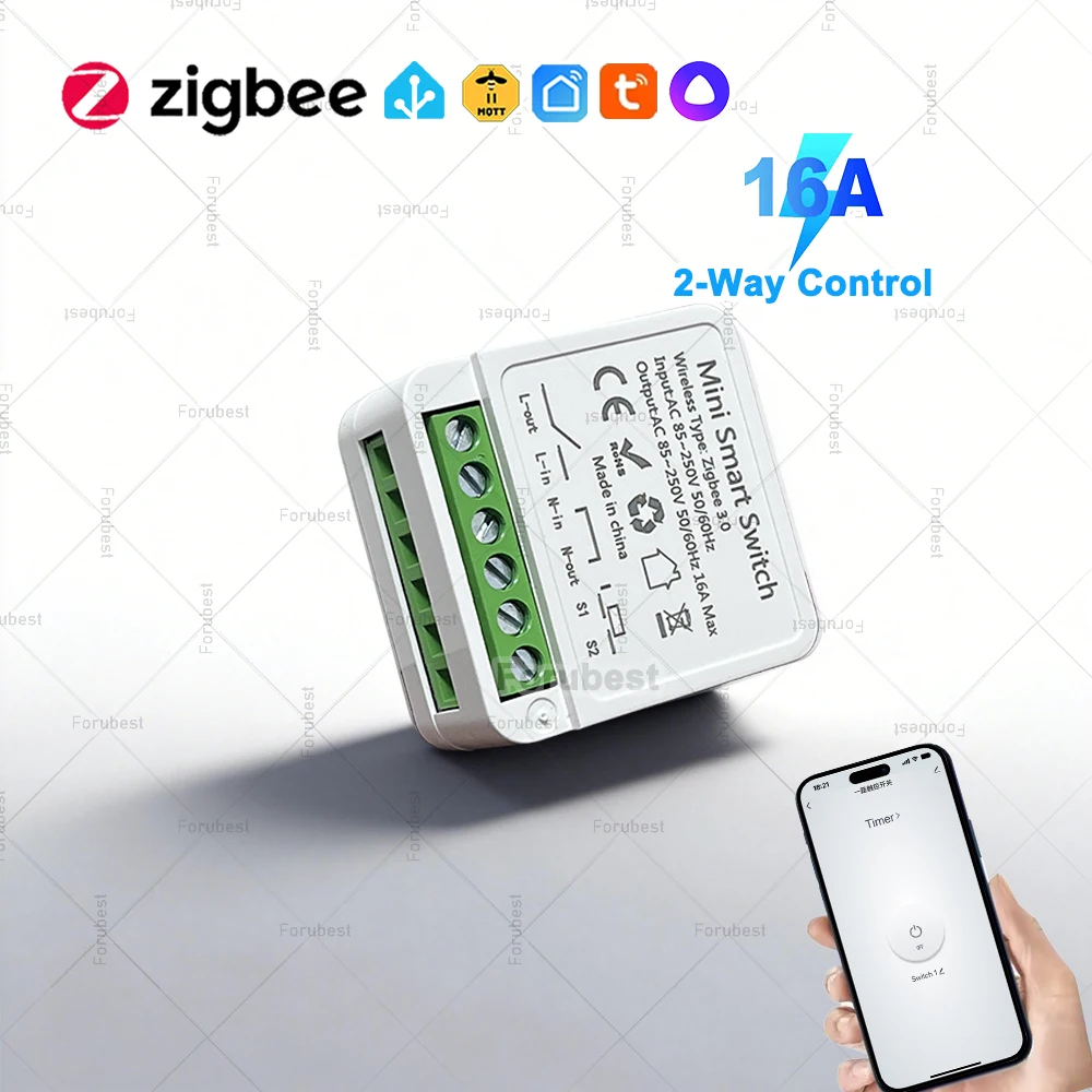 16A Mini ZigBee Smart Switch Module DIY Light Breaker Relay Intelligent Life App Control,Home Automation Works with Zigbee2MQTT
