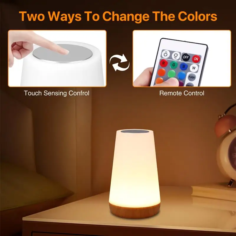 Table Lamp With Remote Control Color Changing Touch Night Light RGB Dimmable USB Rechargeable Portable Room Nightstand Lamps