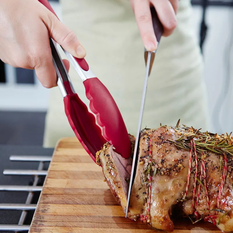 9-inch Stainless Steel Food Pliers Silicone Anti Slip Cooking Clip Barbecue Salad Tool Kitchen Anti Scald Bread Clip Tool