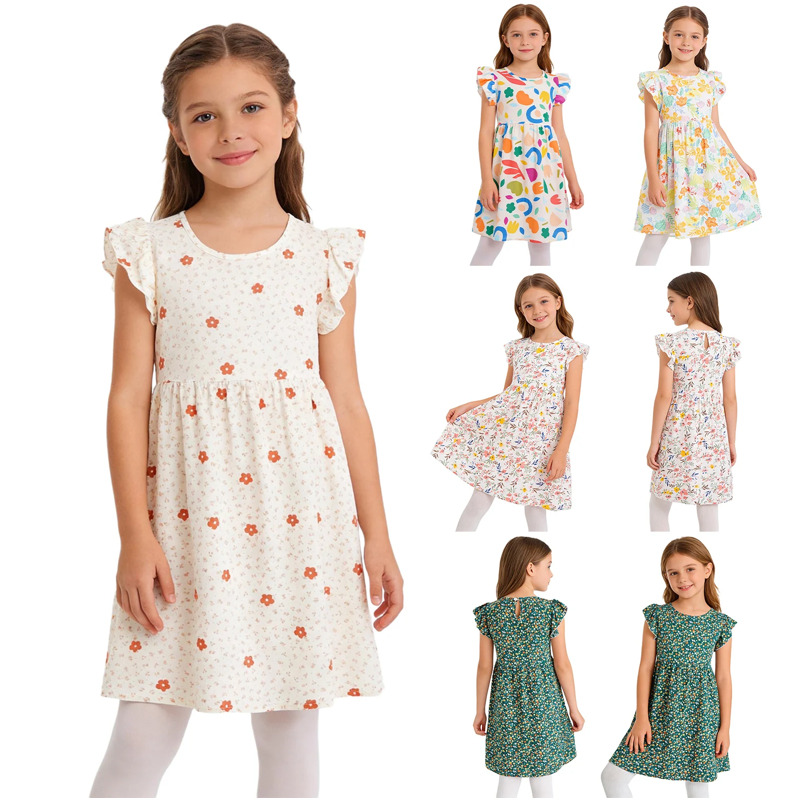 Summer Floral Print Dresses Kids Girls Elegant Lolita Child Baby Girl Midi Dress Children Dresses Girl Party Princess Sundress