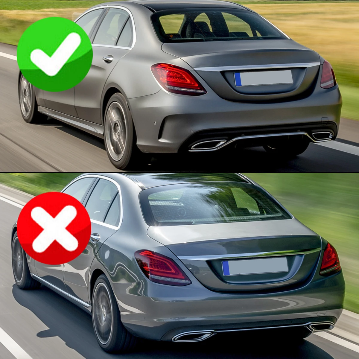 Magickit For Mercedes-Benz C Class W205 Sedan AMG-Line Rear Diffuser with Silver Color Exhaust Tips Rear Bumper Diffuser 2014-21