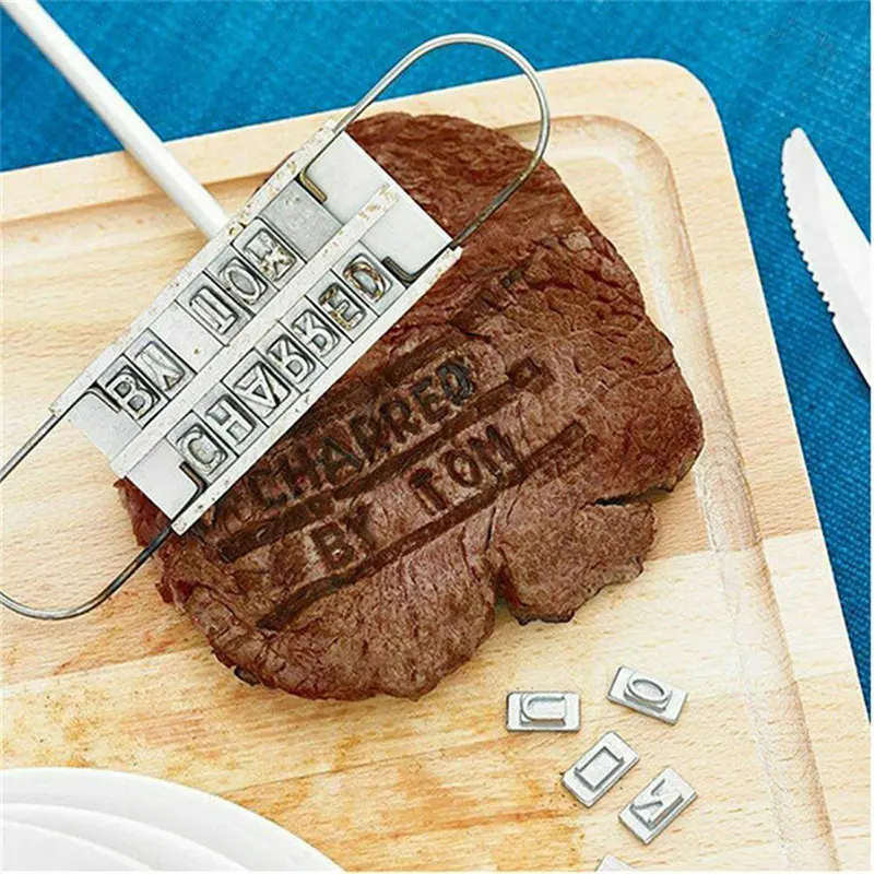 Barbecue Tool 55 English Letters Spellable Name Barbecue Soldering Iron Wooden Handle Steak BBQ Tool  Easy To Clean For Parties