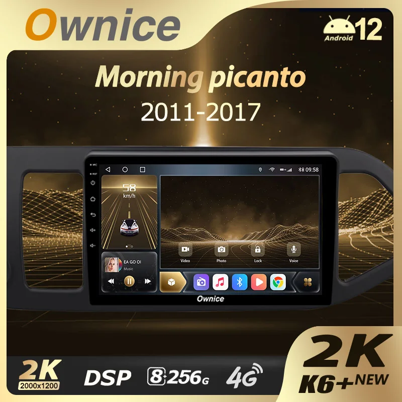 Nice-Autoradio K6 + 2K avec Navigation GPS, Android 12, DVD, Infodivertissement, Limitation Vidéo, Lecteur pour Téléphones Kia 2 Picanto 2011 - 2017