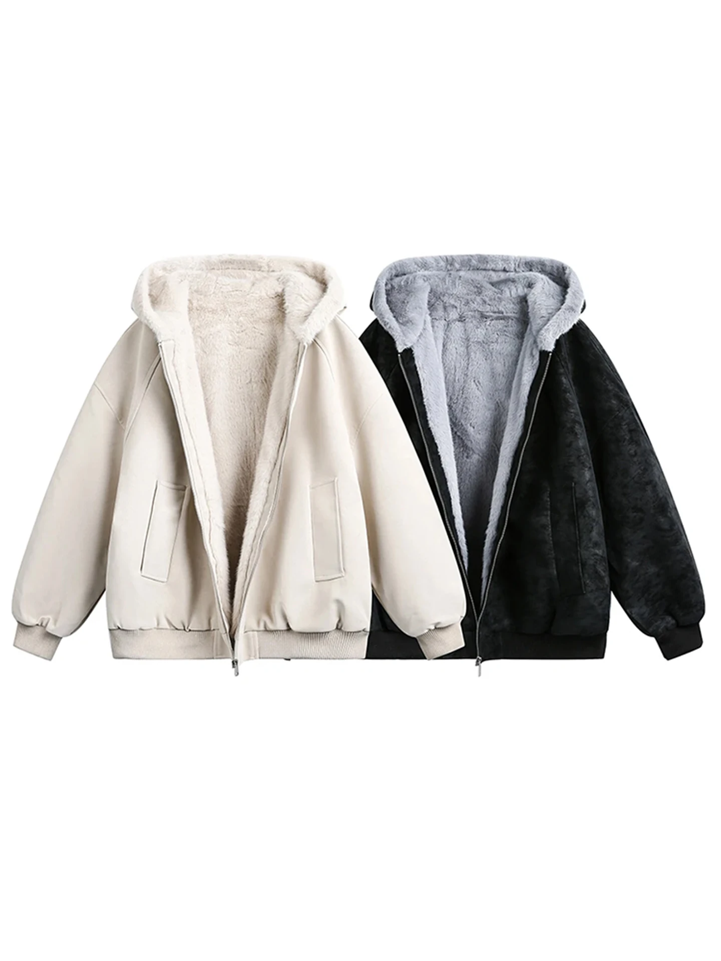 معطف من القطن مبطن بغطاء للرأس من الجلد بنمط الليتشي مع ياقة من الفرو للرجال والنساء ملابس خارجية شتوية