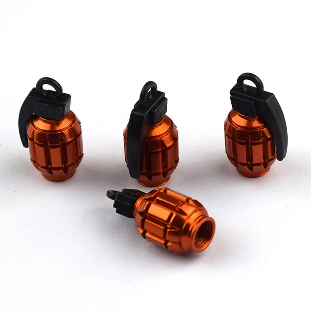 

4pcs Metal Grenades Orange Wheel Tire Air Valve Tire Valve Stem Cap for ATV UTV Car Truck