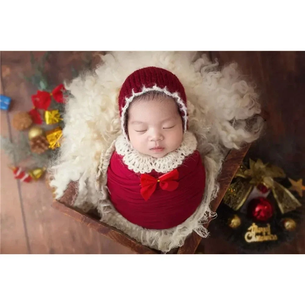 2024 New Arrival Newborn Photography Clothing Christmas 3pcs Set Hat Wrap  Plaid Blanket Baby Photo Shoot Accessories Red Green