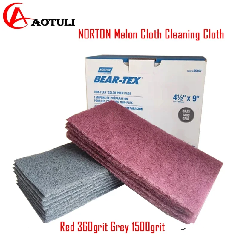 NORTON Bear‑Tex Abrasive Scouring Pads, 25‑Pack 230×115mm Red & Grey Industrial Polishing Pad, VF‑360 / UF‑1500 Grit for Metal R
