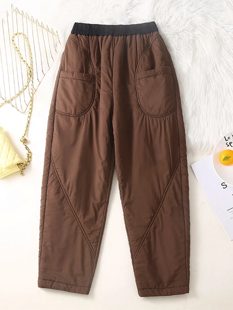 Winter Quilted Outerwear Trousers 2024 New Women Vintage Streetwear Harem Pants Female Fashion Cotton-Padded Wide Leg Pants