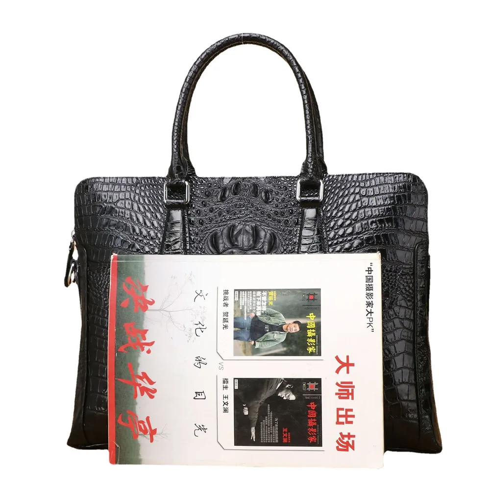 2025 Crocodile Pattern Genuine Messenger Tote Bag Leather Men's Business Briefcase Handbag Casual Shoulder Crossbody Laptop Bag