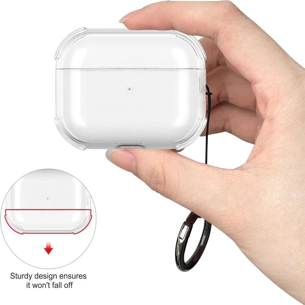 Transparente Hülle für AirPods 4 3 2 1, Business-Kopfhörerhüllen für Apple AirPods Pro 1. und 2. Generation, Schutzhülle mit Haken – Detail 5