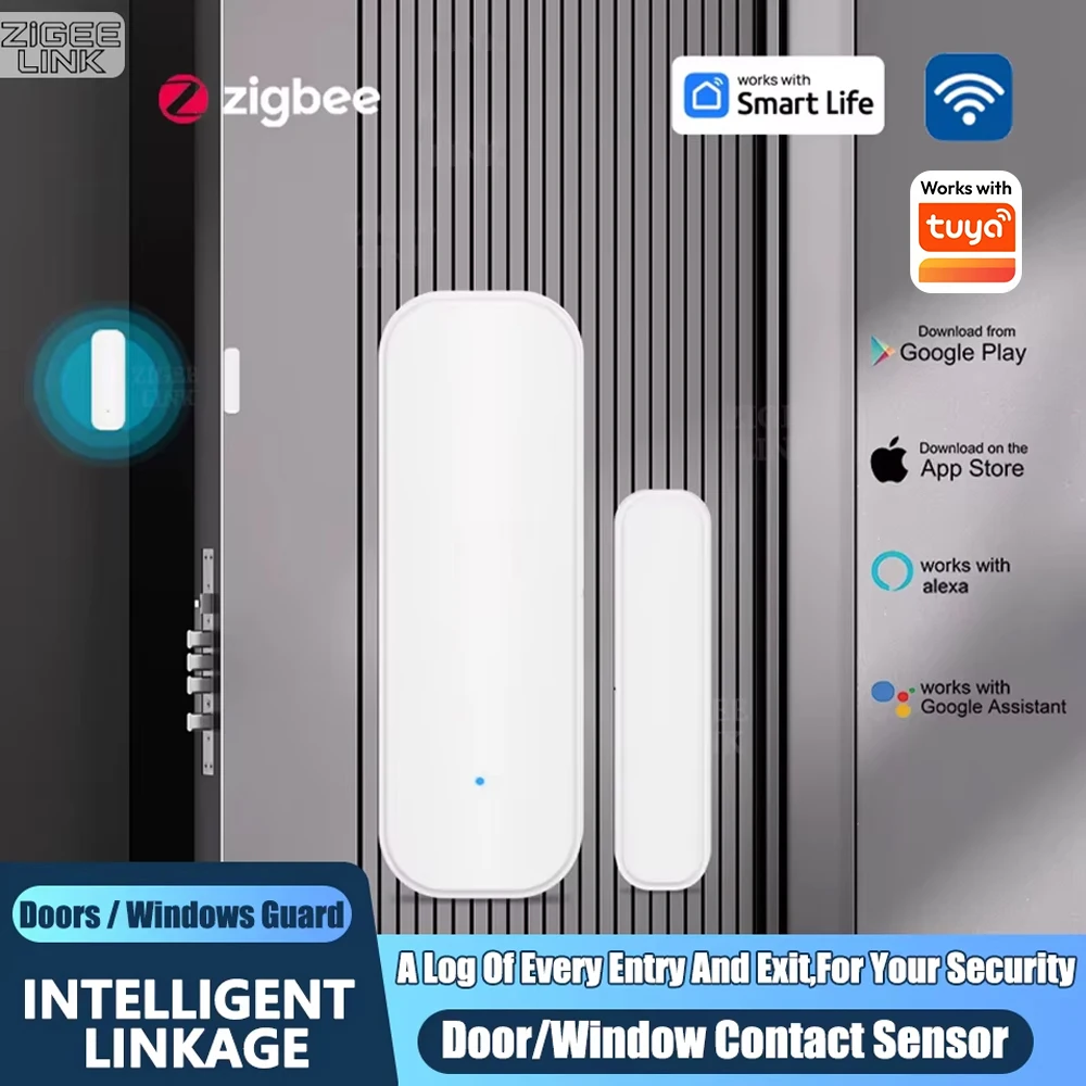 ZigBee Door Window Sensor Wireless Magnetic Alarm Detector Home Security Anti-Theft APP Control Works with Tuya Alexa Google