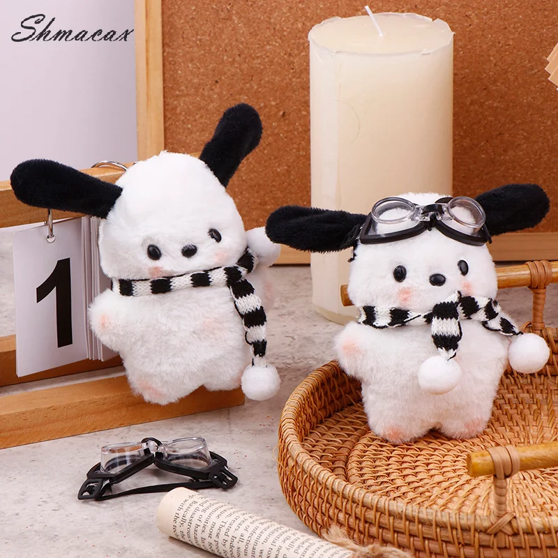 Schwimmbrille Pochacco Plüschtier Cartoon Schal Welpen Anhänger Weiche Angefüllte Puppe Schlüsselanhänger Auto Schlüsselanhänger Rucksack Tasche Dekor