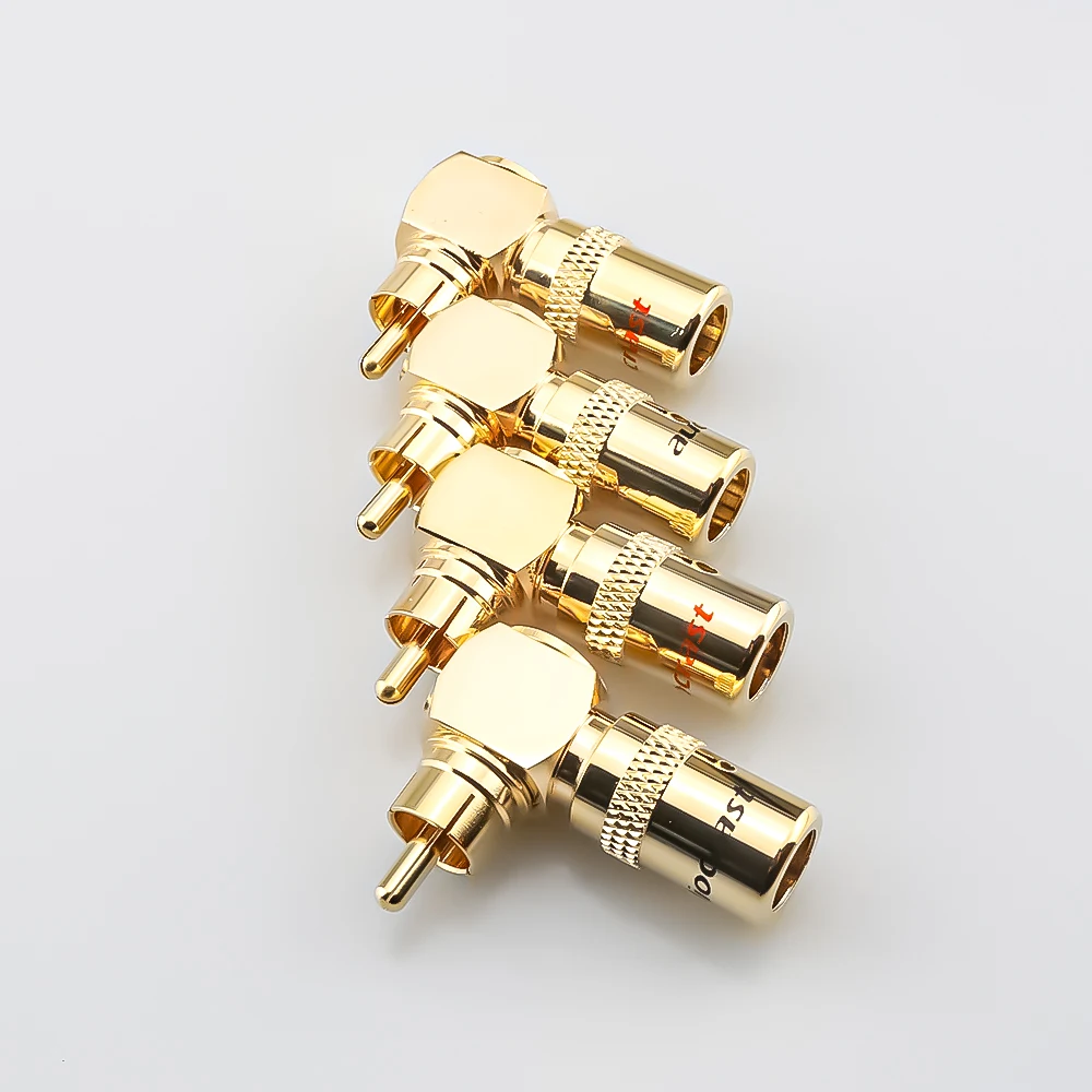 High Quality 4pcs R1749 24K Gold 90 Degree Right Angle Speaker RCA Plugs Audio Jack Connector for  Musical HiFi Audio