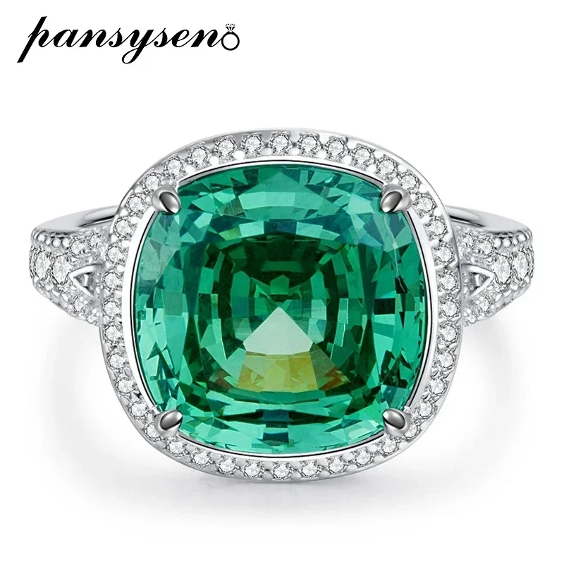 

PANSYSEN Luxury 925 Sterling Silver 12*12MM Paraiba Tourmaline Sapphire Gemstone Ring Anniversary Party Fine Jewelry Wholesale