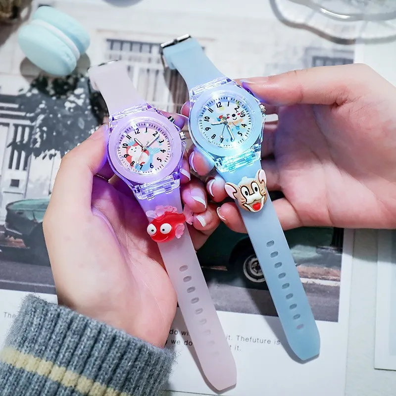 New Cartoon Kids Digital Watch Colorful Flashing Light Children Watch with Luminous,Watch Strap Silicone Doll,Student Gift Watch