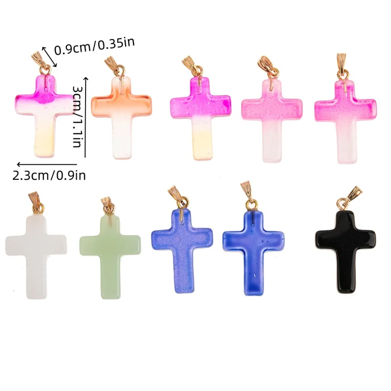 10pcs 30*23mm Gradient Czech Lampwork Crystal Glass Beads Cross Pendant Charms Jewelry For Handmade Necklace Earring Accessories