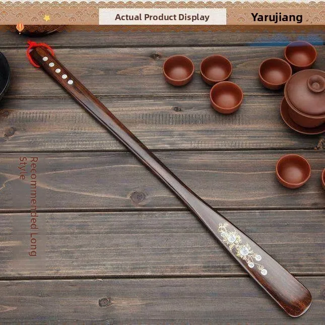 

Elongated Wooden Cuckoo Footrest Non-Bending Redwood Practical Shoe Insert for Easy Shoe Wear Long Reach Wooden Shoe Tool