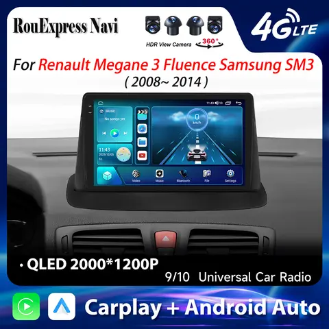 Android 16 For Renault Megane 3 Fluence Samsung SM3 2008 - 2014 Car Radio Multimedia Player GPS Navigation Stereo Dash Cam DVD