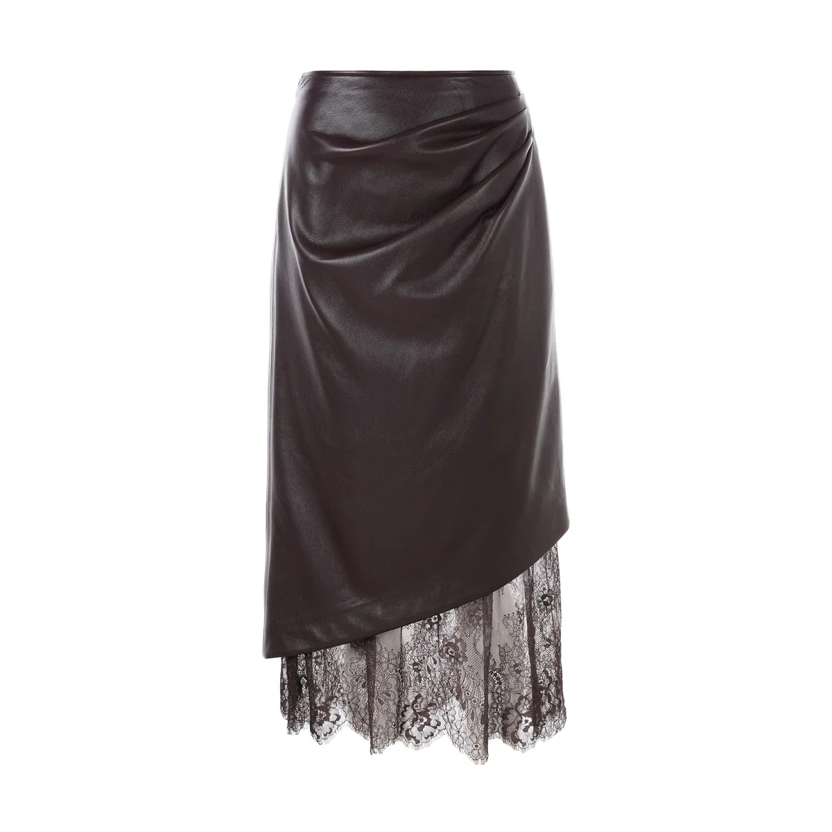 레이스 패치워크 가죽 PU 미디 스커트 프렌치 스타일 패셔너블 하프 바디 힙 허깅 스커트 하이 웨이스트 피쉬테일 스커트