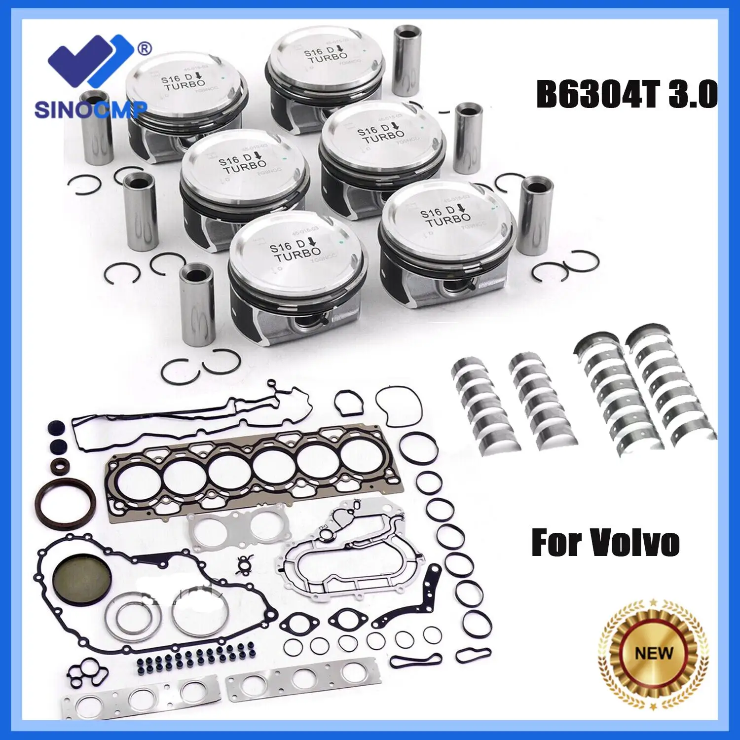 

1set B6304T Engine Gasket & Piston Set Con Rod & Crankshaft Main Bearing For Volvo S60 S80 V60 XC60 3.0 T6 30750892 30750893