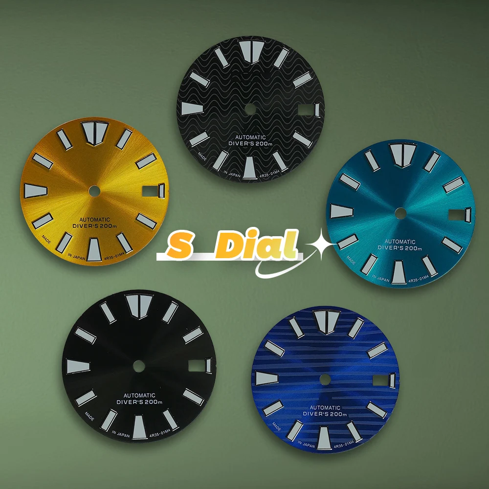 

Новый 28,5 мм S логотип NH35 SKX007 волнистые узоры циферблата подходит для NH35/NH36 механизм C3 зеленый светящийся 3/3,8/4,2 часа аксессуары для часов