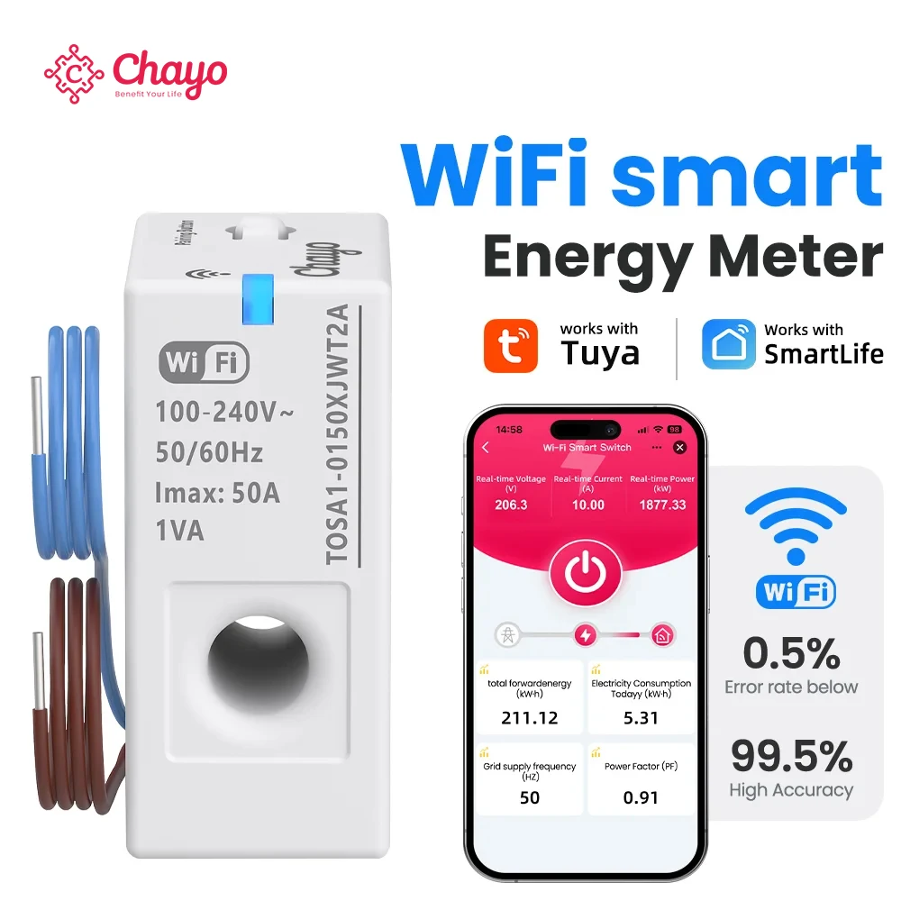Chayo Tuya Smart WiFi Energy Meter 1-50A Bidirectional Power Monitor,Prepaid Billing Function Compatible with Smart Life APP