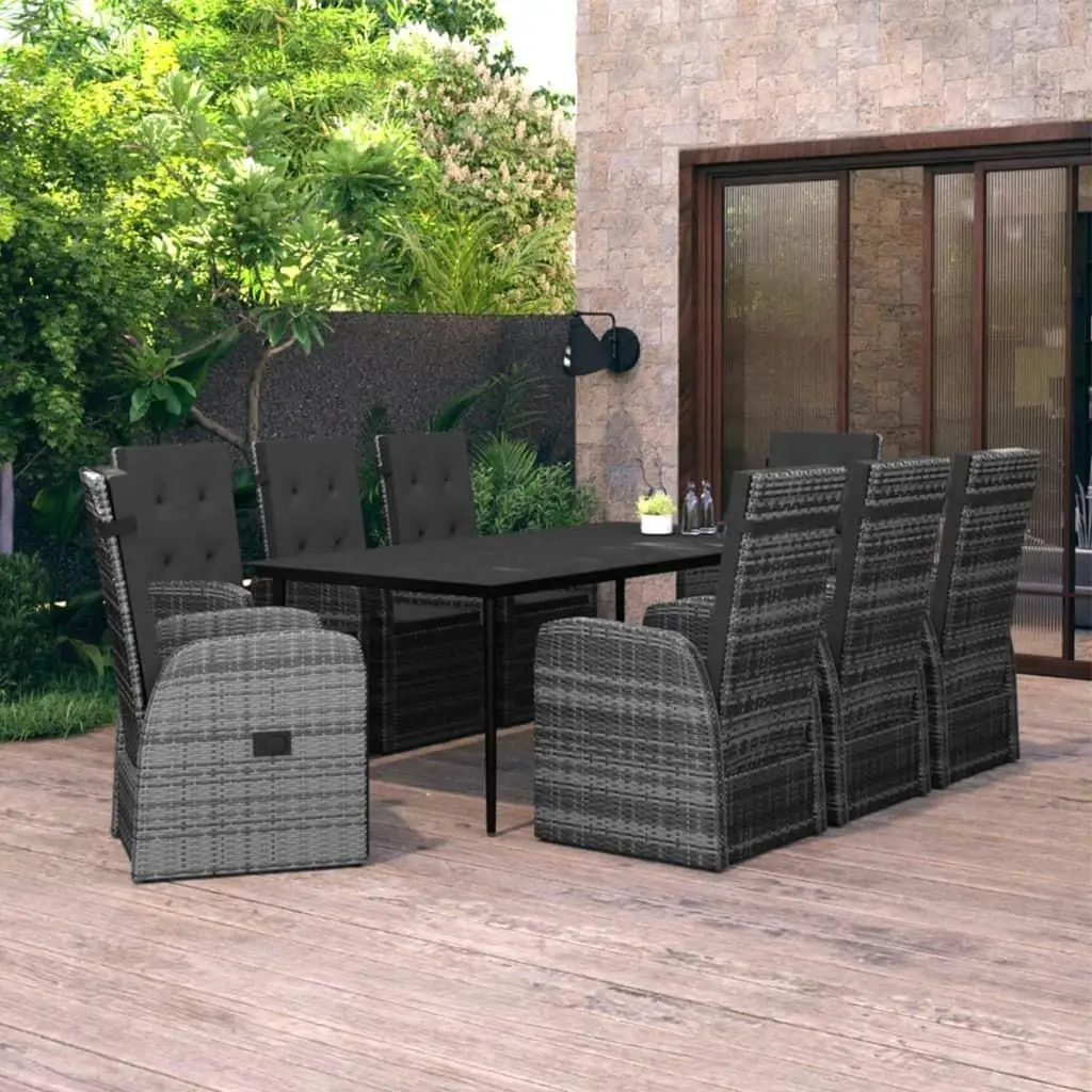 

Gray and Black Garden Dining Set Outdoor Furniture Table and Chairs Patio Decor Modern Design