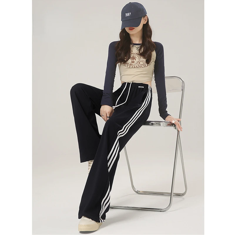 Spring and Summer New Women Pants Striped Thin Loose Straight Pants Female Casual Versatile Wide Leg Pants Joggers Women