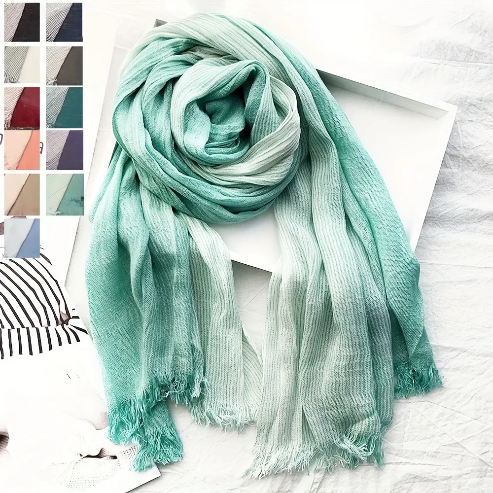 New 190*80cm Artistic Style Striped Cotton Linen Scarf Shawl Men's and Women's Same Style Mori Foulard En Mousseline Scarves