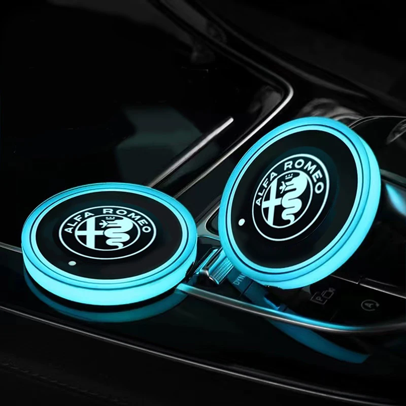 7 Colors Car LED Luminous Water Cup Pads Auto Coaster Mats For Alfa Romeo Giulia Stelvio Giulietta 156 159 147 Mito Tonale Brera