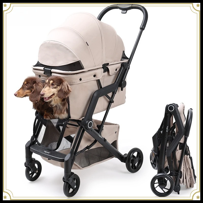 Foldable Pet Stroller Retractable Push Handle Detachable Washable Cart for Small Medium Dogs Cats Outdoor Travel