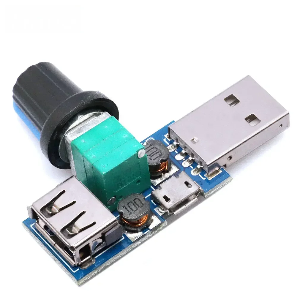 Adjustable USB Fan Speed Controller – 5V to 12V Stepless Governor Module with Male/Female USB Type-A Adapters