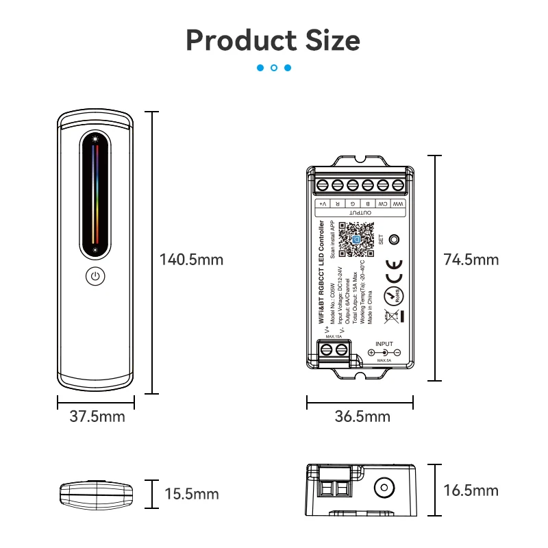 واي فاي أليكسا جوجل هوم تويا الذكية Led RGB RGBW RGBCCT قطاع تحكم 2.4Ghz RF DC12-24V 15A الناتج لاستخدام الشريط 5050 3528