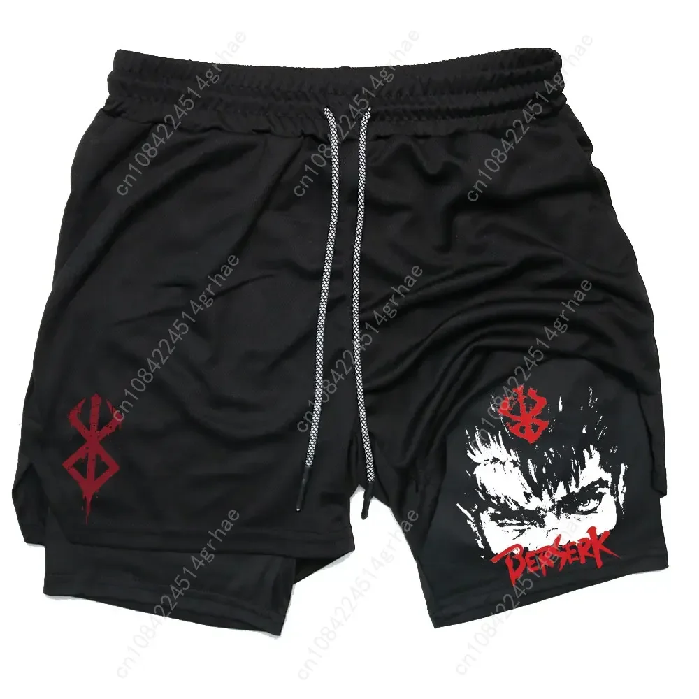 الرجال الصالة الرياضية أداء السراويل أنيمي 2 في 1 الجري التجفيف السريع الركض سراويل قصيرة تجريب رياضية اليوغا كرة السلة السراويل #6