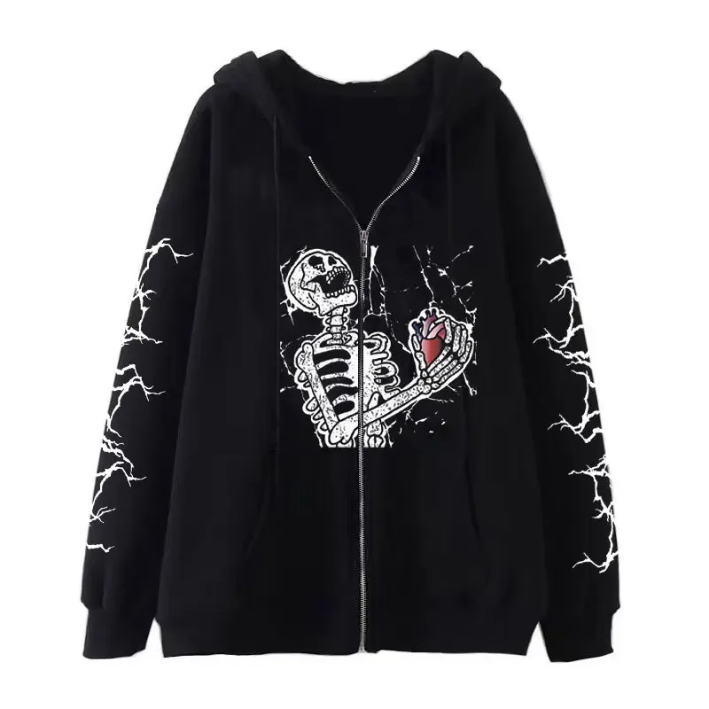 

Skeleton Zipper Hoodies Gothic Darkly Couples Hoodies Jacket Harajuku Streetwear Fashion Hip Hop Sweatshirt Women Men Y2k Tops