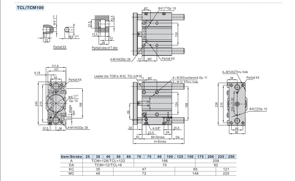 Drei-Achsen-Zylinder TCL-Serie Bohrung 12 16 20 25 32 40 50 63mm Hub 10 20 25 30 40 50 75 100 125 150 200 250 300mm – Detail 15