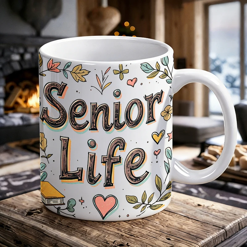 

Funny Hand-Drawn 'Senior Life' Ceramic Mug, Coffee Mug, Milk Cup, Office Tea Cup, Drinking Cup, Gift for Friends, Fade-Resistant