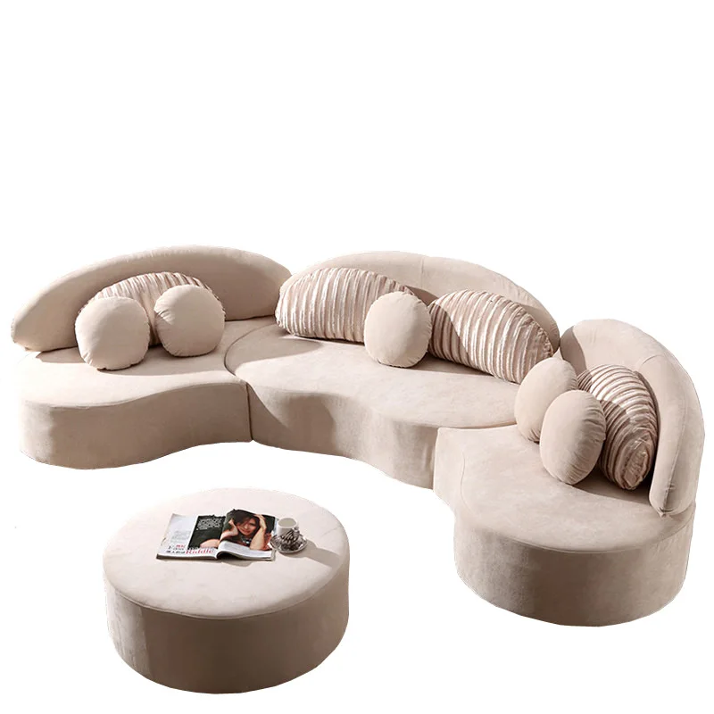 

Curved fabric sofa Nordic light luxury personalized creative sofa Modern simple special-shaped living room combination round